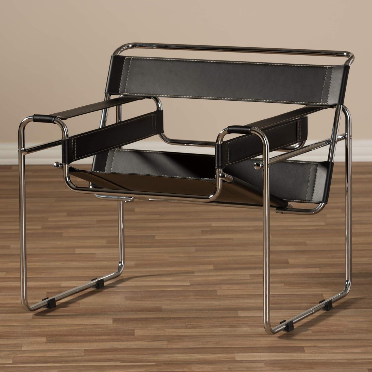 Baxton Studio Jericho Leather Mid Century Modern Accent Chair Tan: Chrome Finish, No-Mar Feet, Fully Assembled