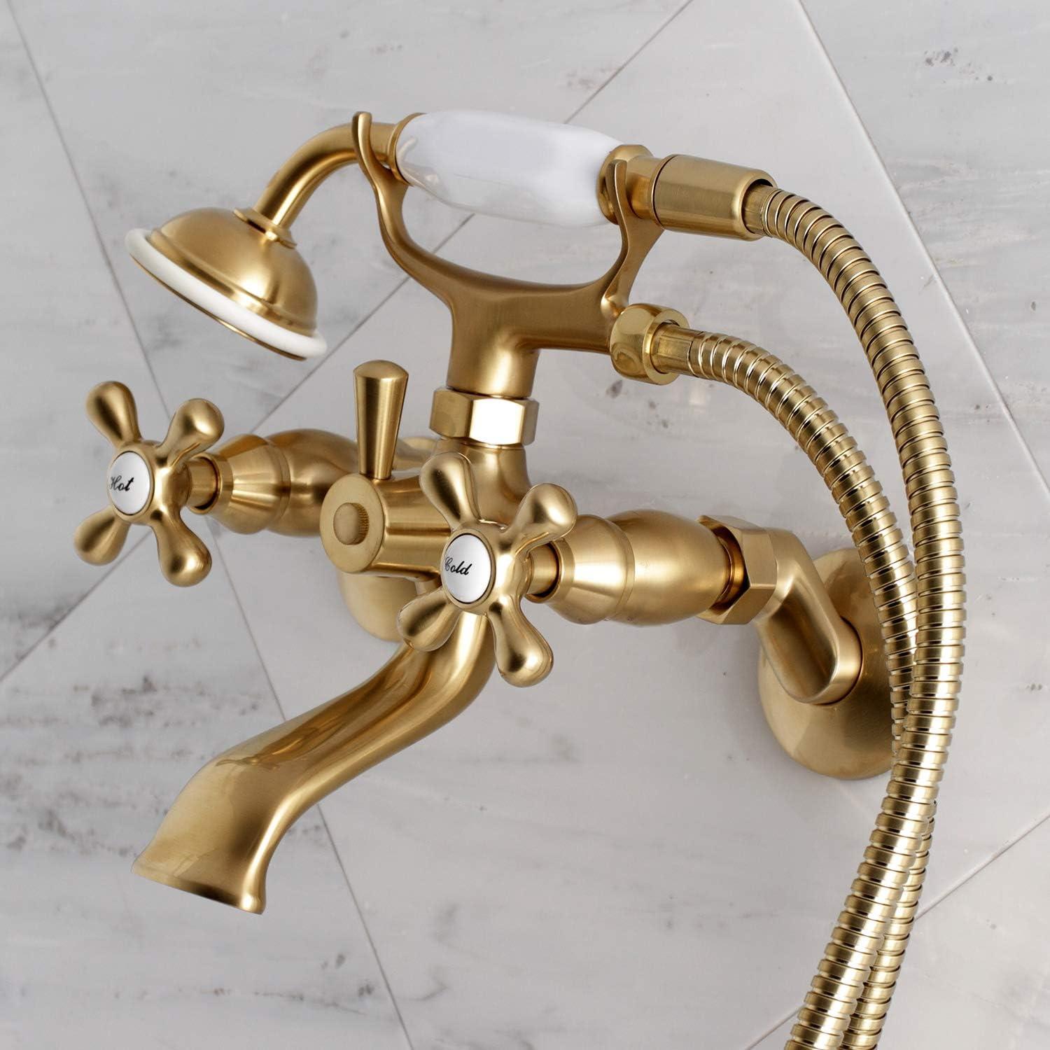 Kingston Brass Kingston Three-Handle 2-Hole Tub Wall Mount Clawfoot Tub Faucet with Hand Shower