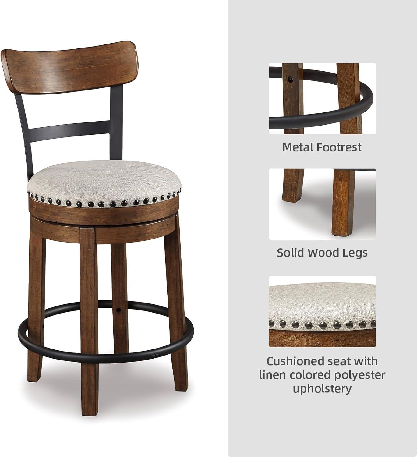Signature Design by Ashley Valebeck Upholstered Swivel Counter Height Barstool Brown: Polyester, Wood Frame, Fixed Height