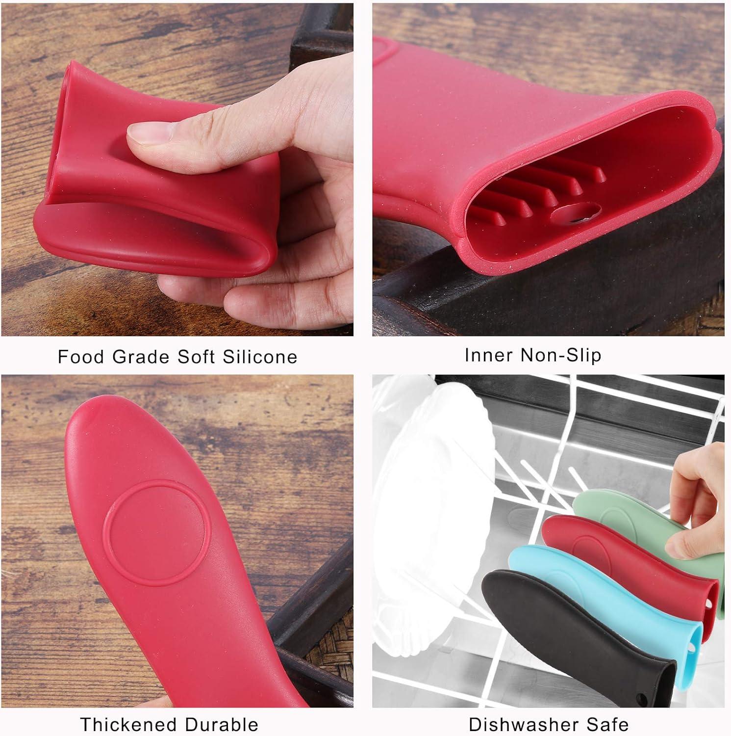 Silicone Hot Handle Holder - Potholder for Cast Iron Skillets & Frying Pans - Heat Resistant Sleeve Grip Handle Cover, Red, Black, Blue, Green