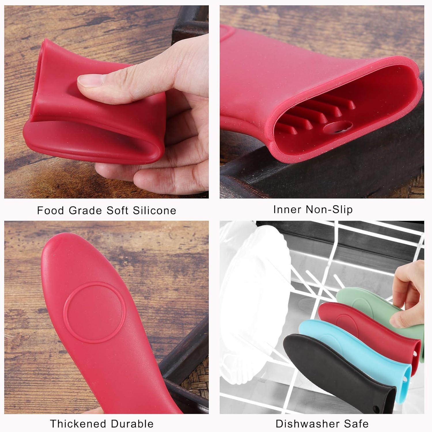 Silicone Hot Handle Holder - Potholder for Cast Iron Skillets & Frying Pans - Heat Resistant Sleeve Grip Handle Cover, Red, Black, Blue, Green