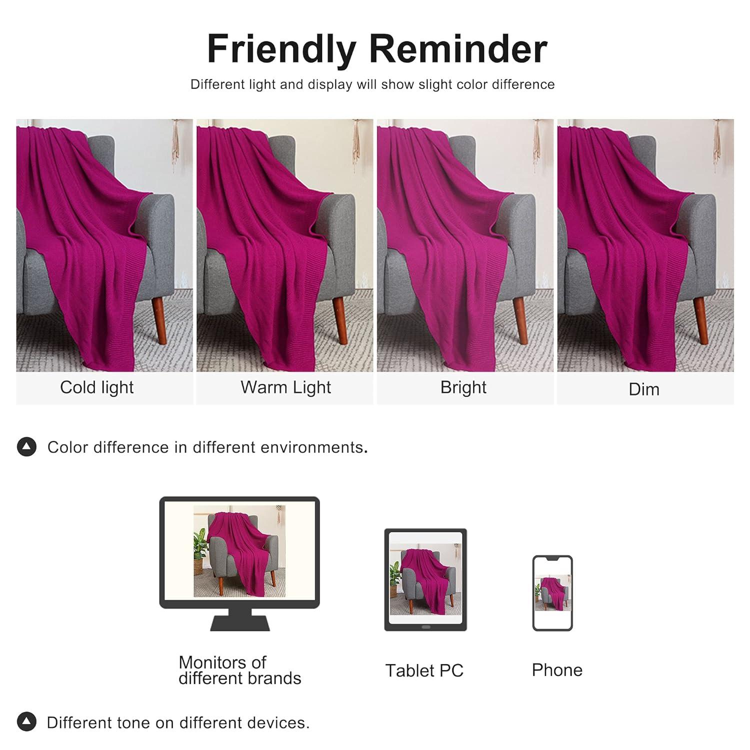 PiccoCasa Sofa Couch Solid Lightweight Cotton Knit Soft Throw Blanket Fuchsia Throw (50" * 60")