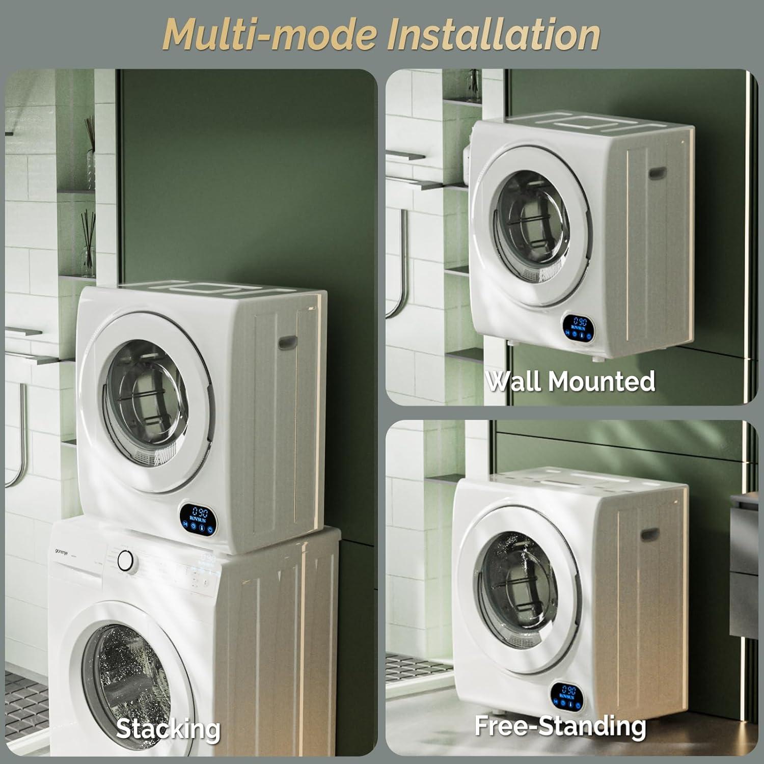 Compact White Portable Front Load Dryer with Stainless Steel Drum