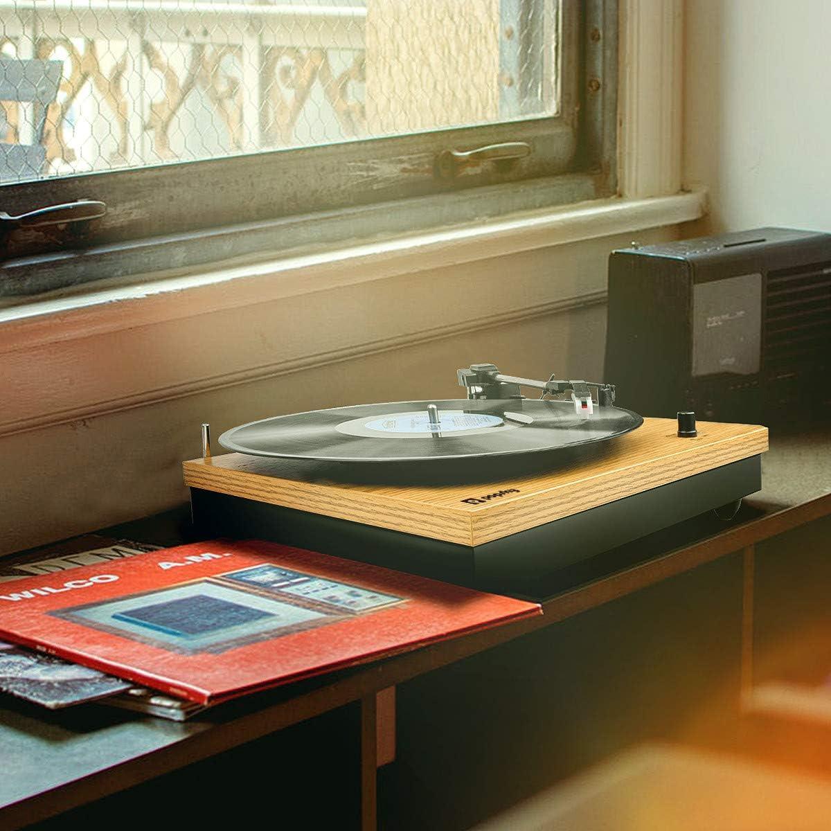 Natural Wood Vintage Bluetooth Portable Turntable with Speakers