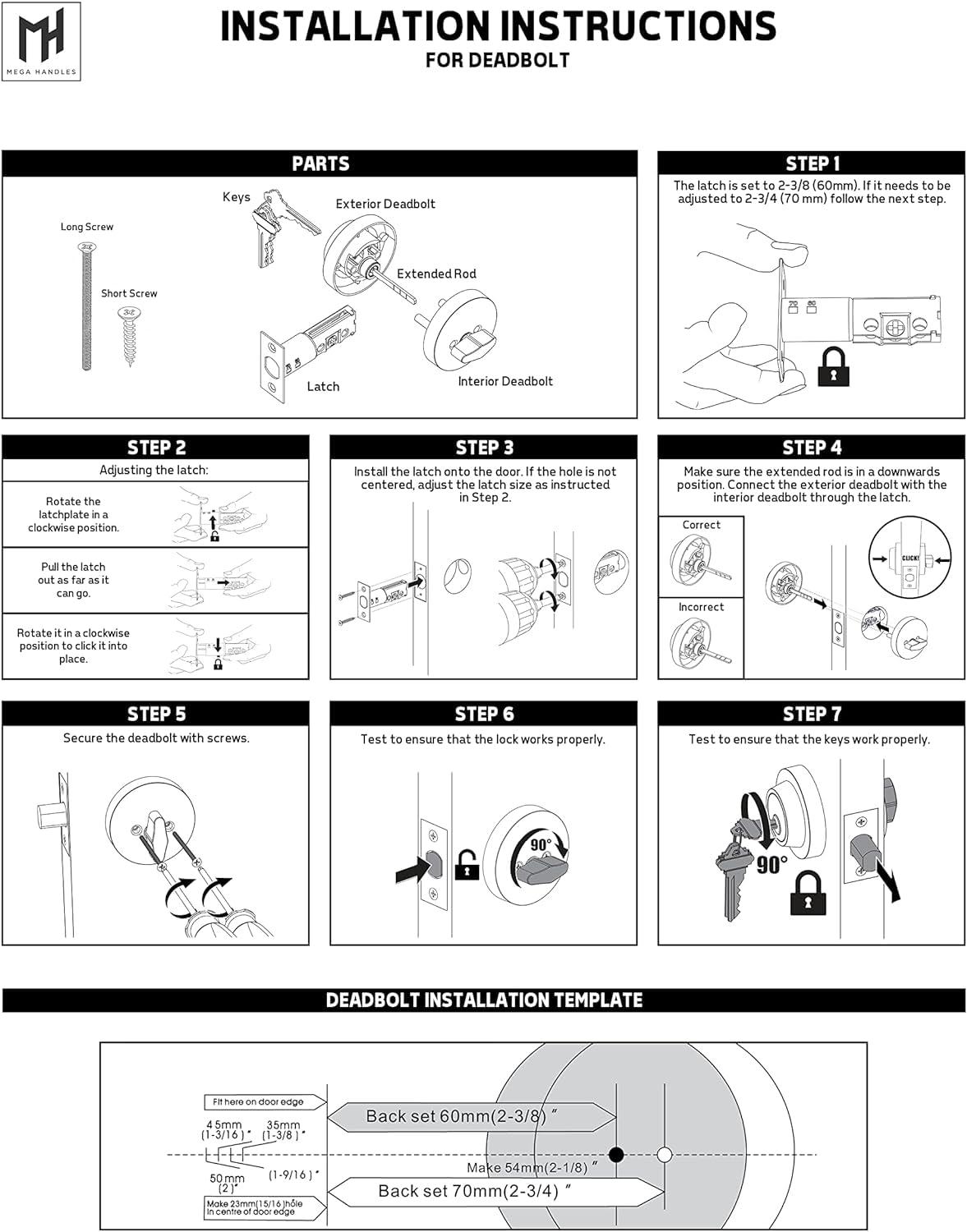 Mega Handles - SUANA Deadbolt I Entrance Deadbolt Lock - Heavy Duty Square Locking Deadbolt for Left or Right-Handed Doors - Interior/Exterior - Satin Nickel