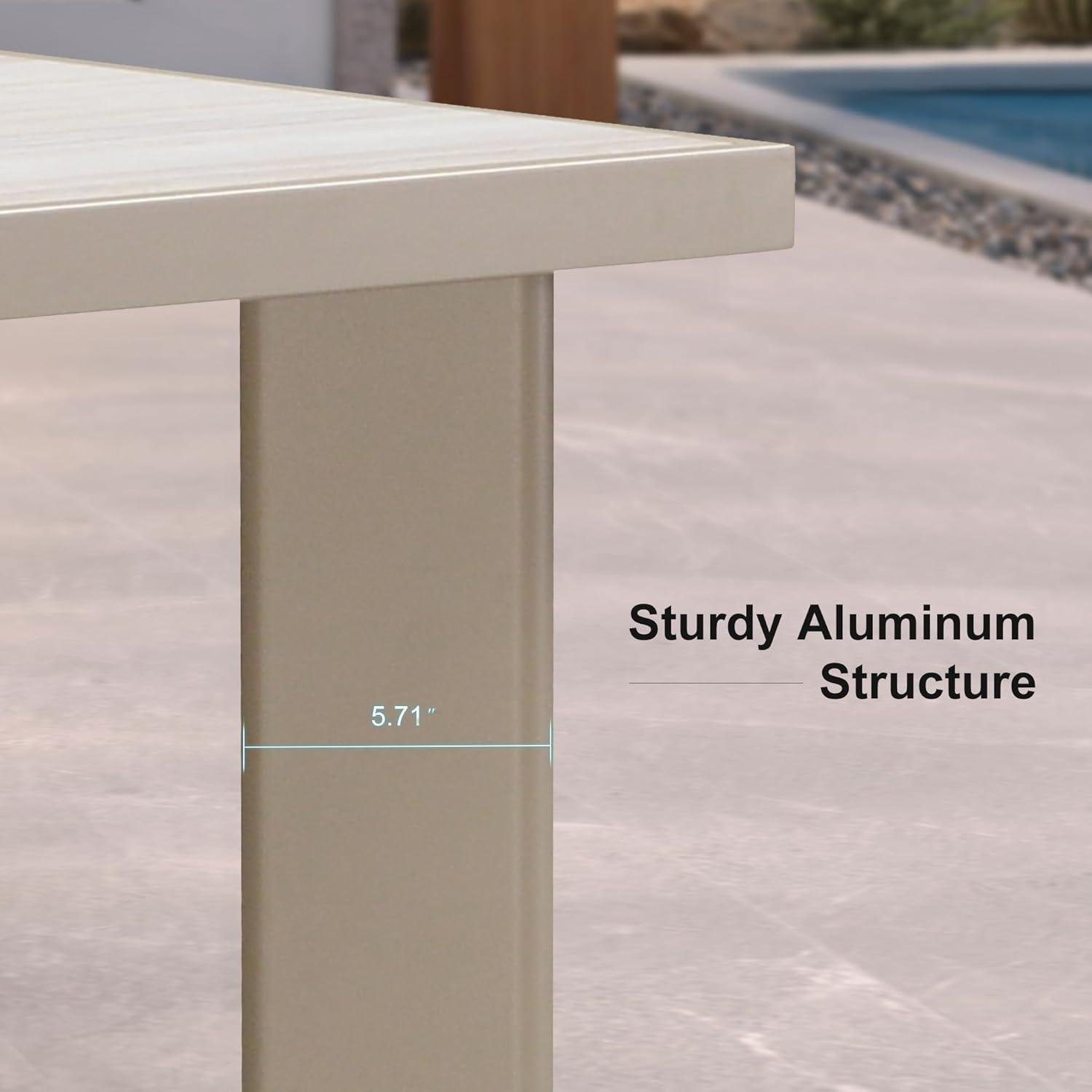 PURPLE LEAF 7 Pieces Patio Dining Set Aluminum Rectangular Table and Wicker Chairs with Cushions for Kitchen Porch Garden Modern Outdoor Furniture Sets, Beige and Dark Grey