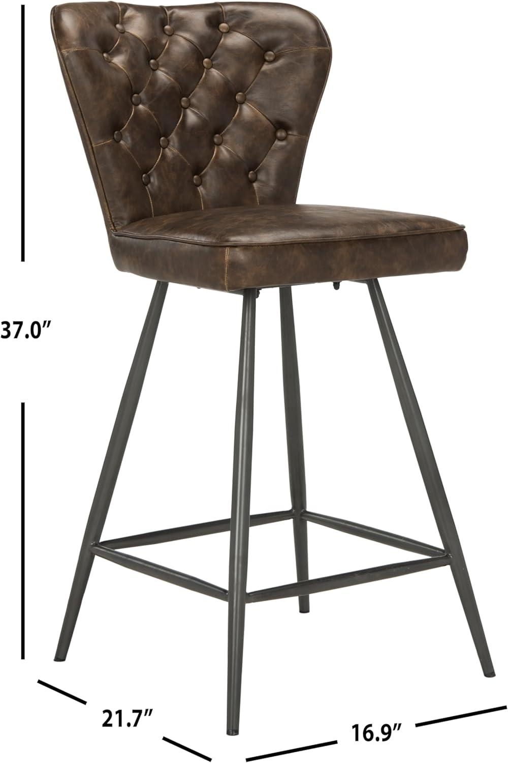 Ashby 26"H Mid-Century Modern Leather Tufted Swivel Counter Stool (Set of 2) - FOX1702 - Camel - Safavieh Couture