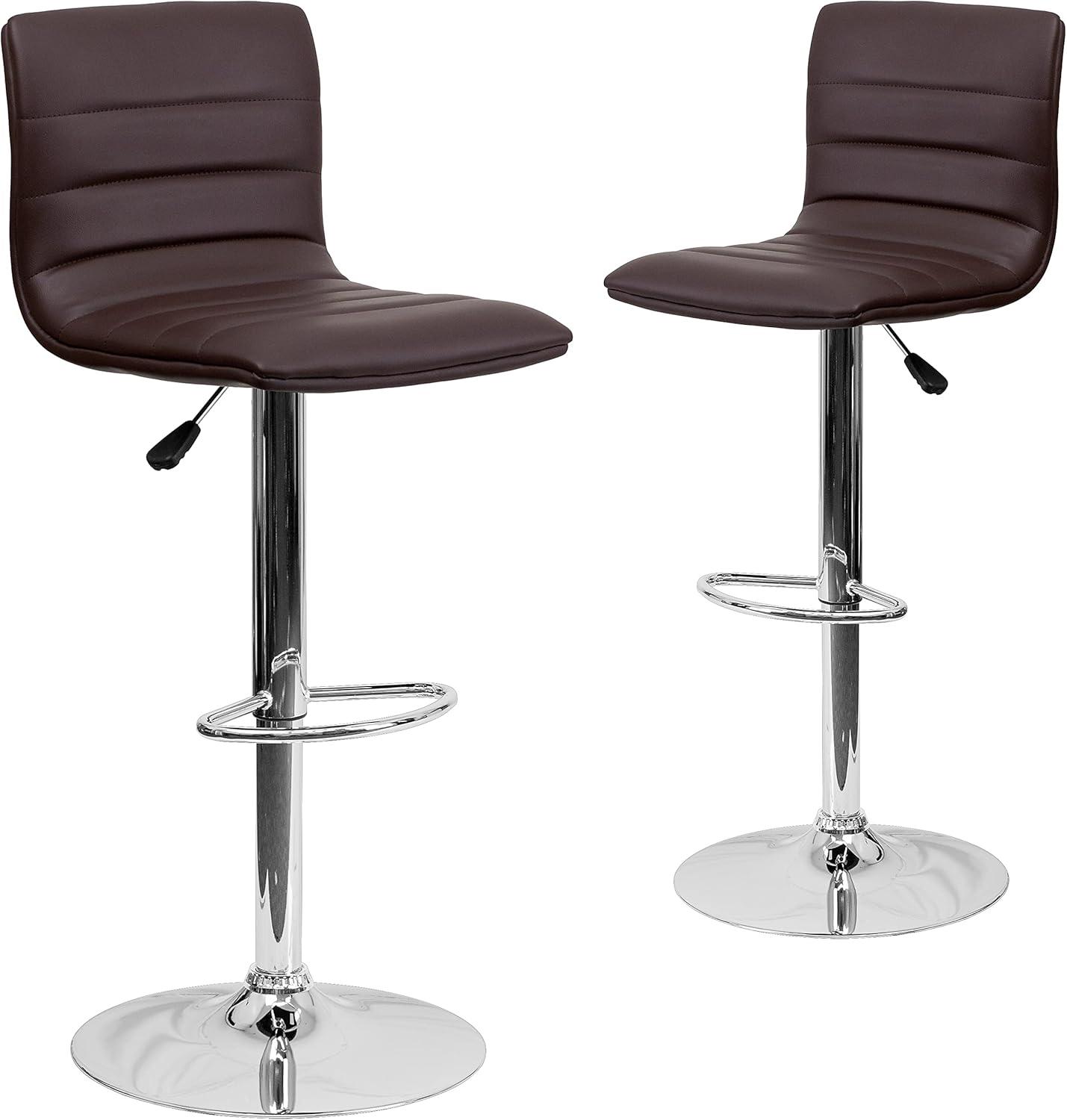 Modern Brown Vinyl Adjustable Swivel Barstool with Chrome Base