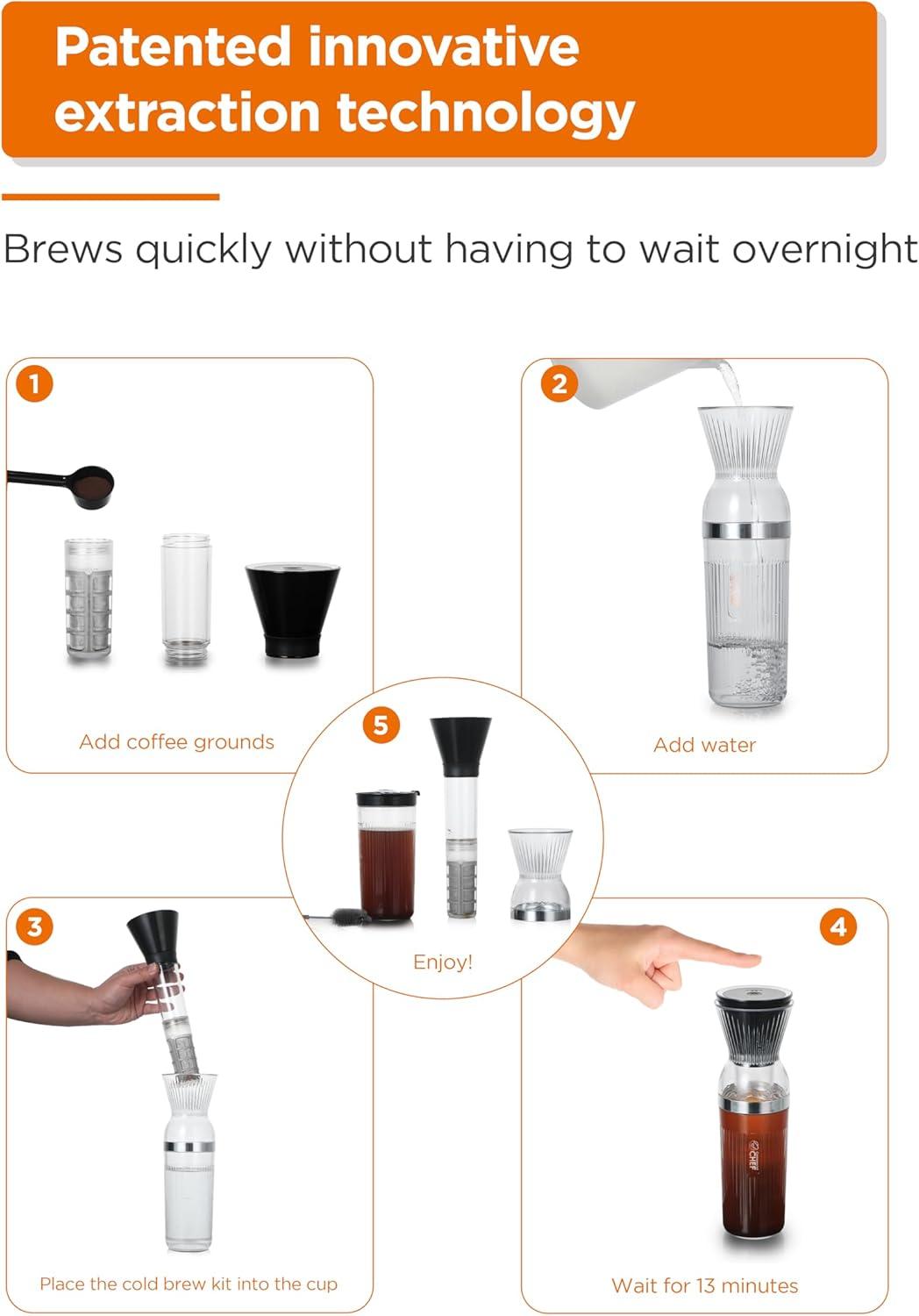 Commercial Chef CHCB14C COMMERCIAL CHEF Quick Cold Brew Coffee Maker, Battery Powered Coffee Maker with Fast Extraction
