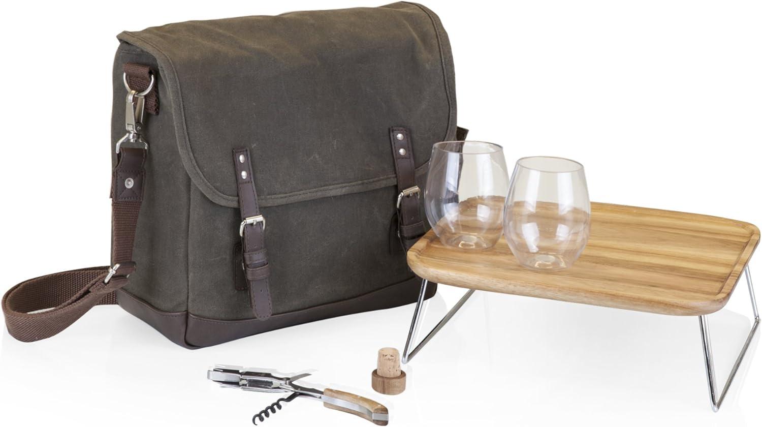 Legacy Adventure Wine Tote Bag with Wine Glasses and Mini Table Khaki