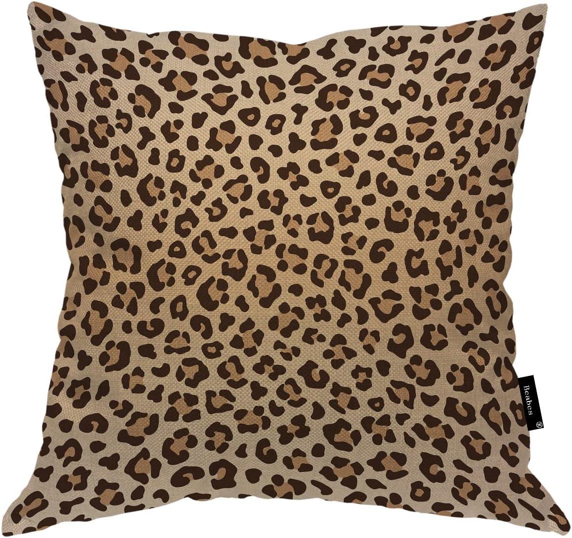 Leopard Print Cotton Polyester Square Throw Pillow