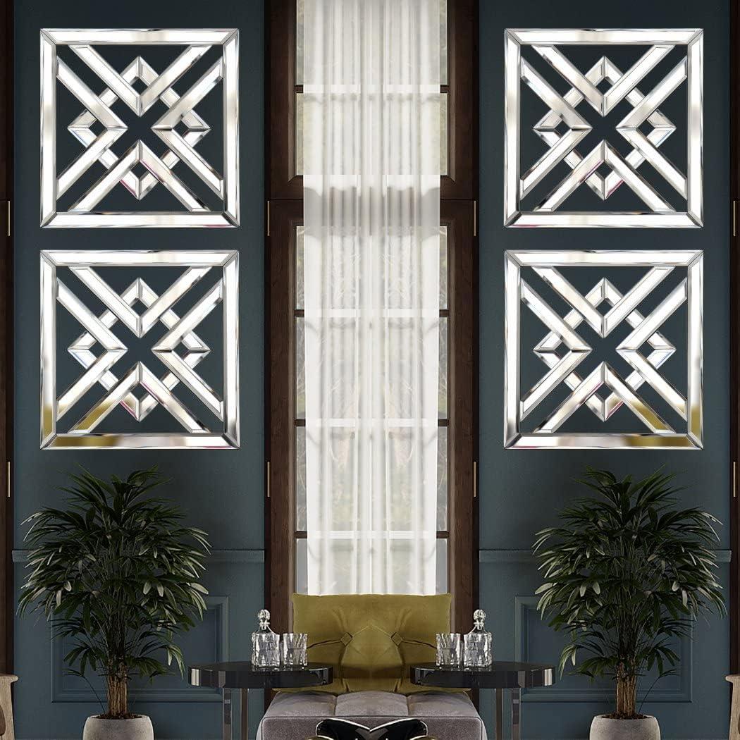 Silver Mirrored Wall Decor 16x16" Modern Fashion DIY Wall-Mounted Mirror X Design Gorgeous Glam Accent Vintage Chic for Room and Home