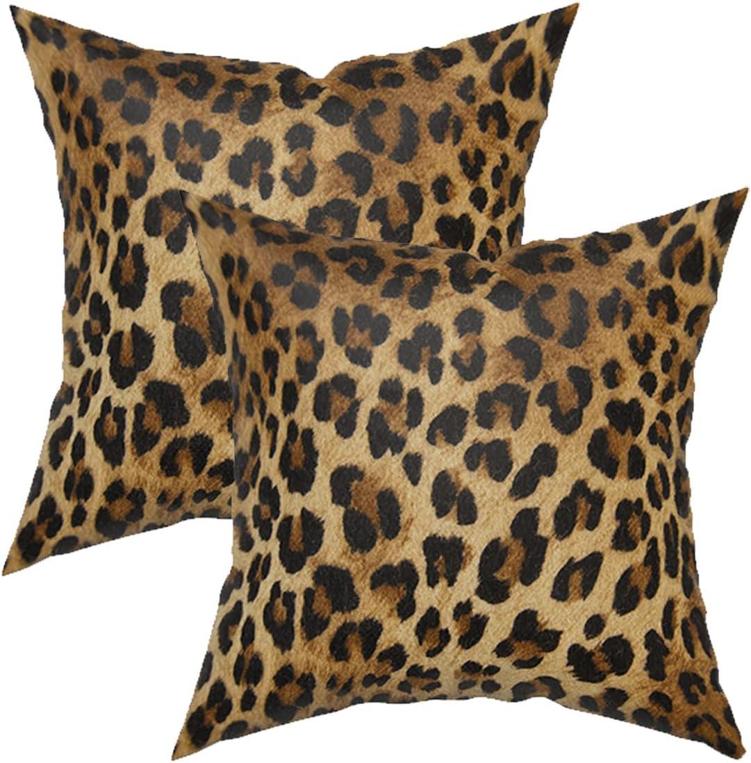 Brown Leopard Throw Pillow Cover - 2 Pcs Cheetah Pillow Case 20x20 inch Cotton Soft Animal Print Pillows Covers Decorative Cushion Cover for Home Couch Bed Sofa Double Side Printed