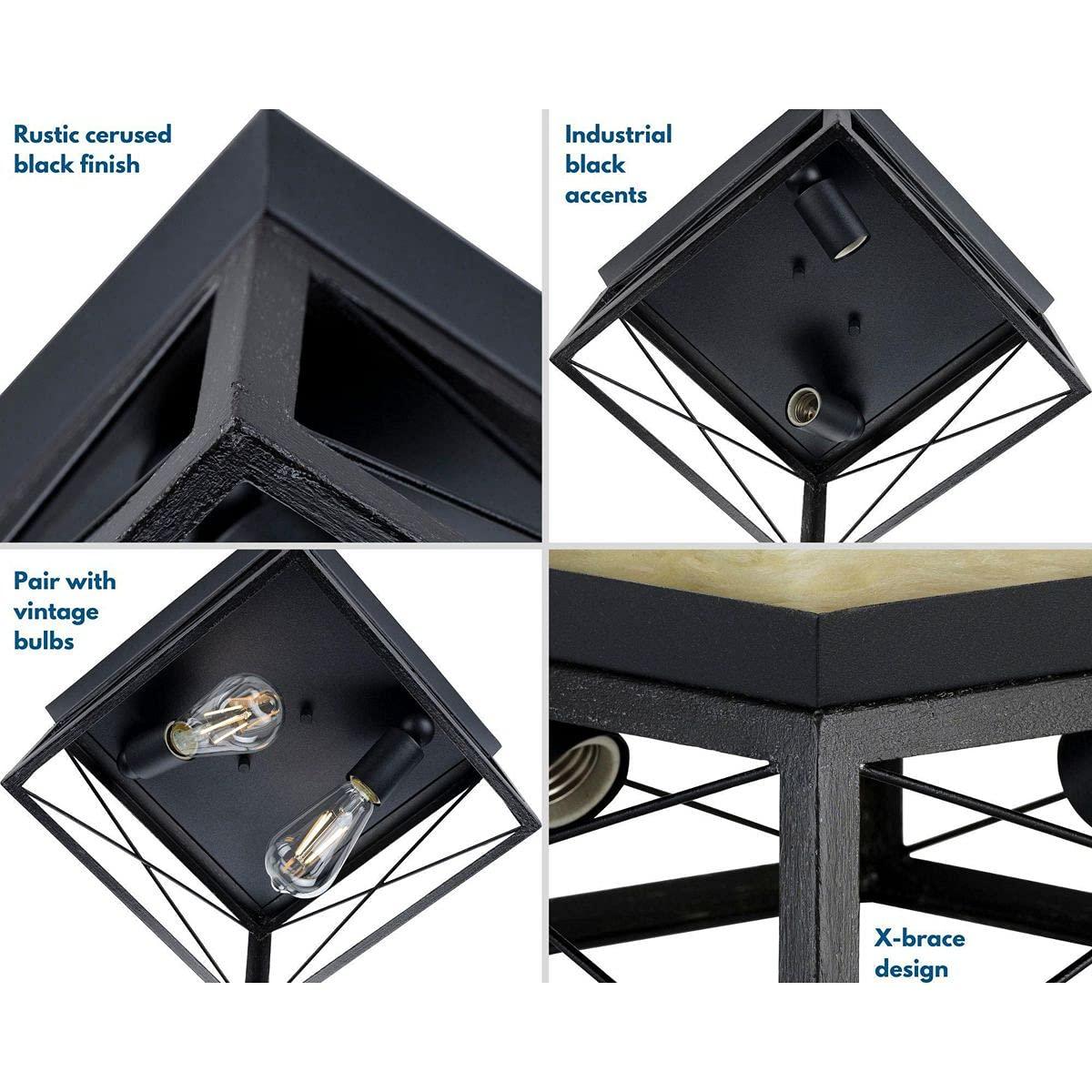 Progress Lighting, Briarwood, 2-Light Flush Mount, Textured Black, Faux-Painted Wood Enclosure