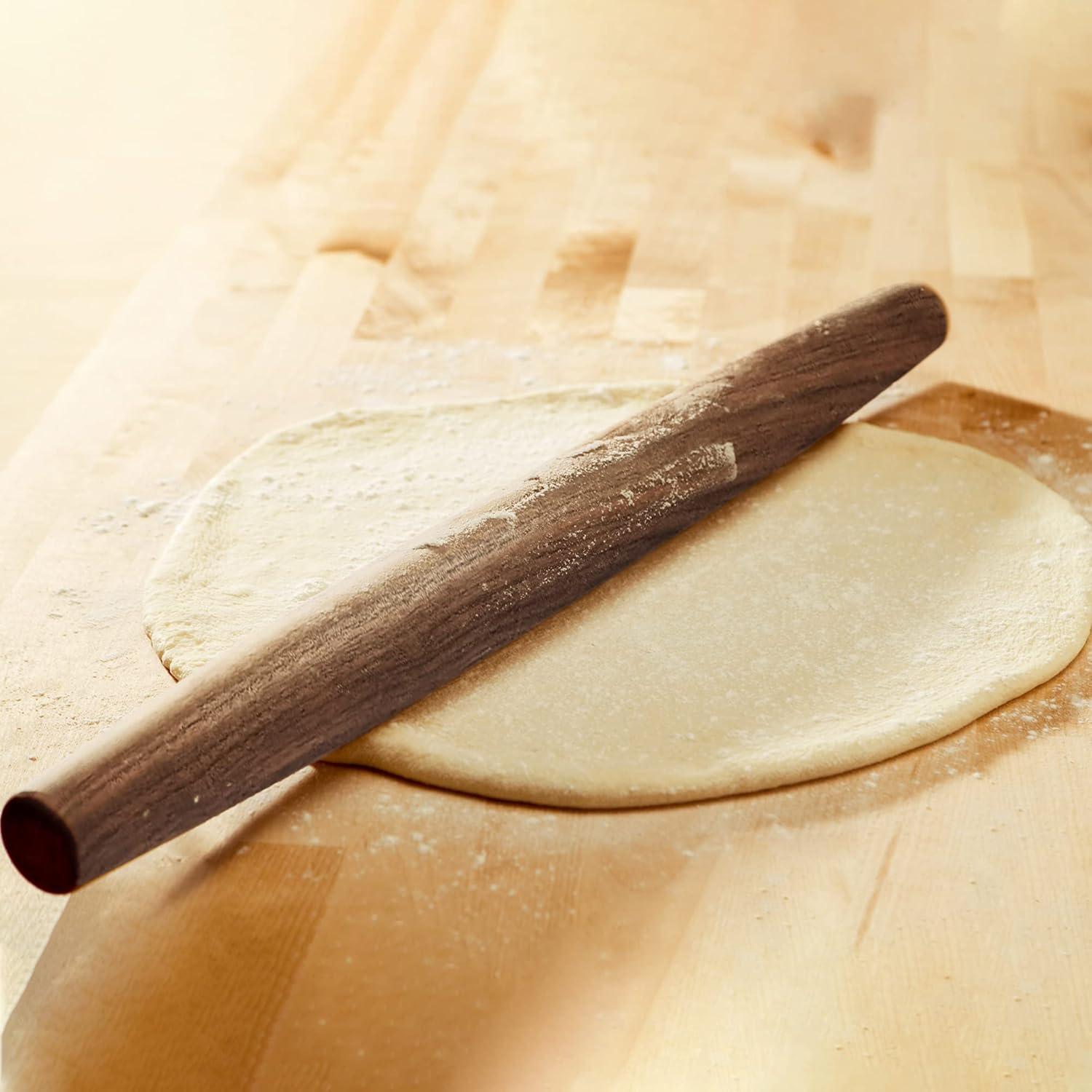 French Rolling Pin (17 Inches) –WoodenRoll Pin for Fondant, Pie Crust, Cookie, Pastry, Dough –Tapered Design & Smooth Construction - Essential Kitchen Utensil