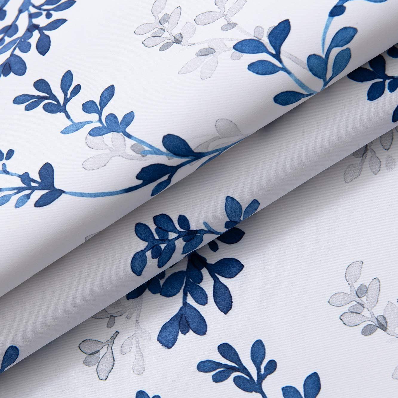 Watercolor Botanical Flowers Leaves Printed Valances for Windows, Rod Pocket Window Treatments Valances for Kitchen Cafe Living Bathroom 52 Inch by 18 Inch, Navy