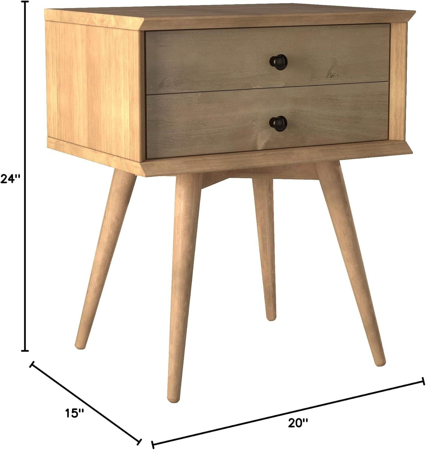 Camaflexi Mid Century Nightstand 2-Drawer Night Stand Cabinet, Scandinavian Oak