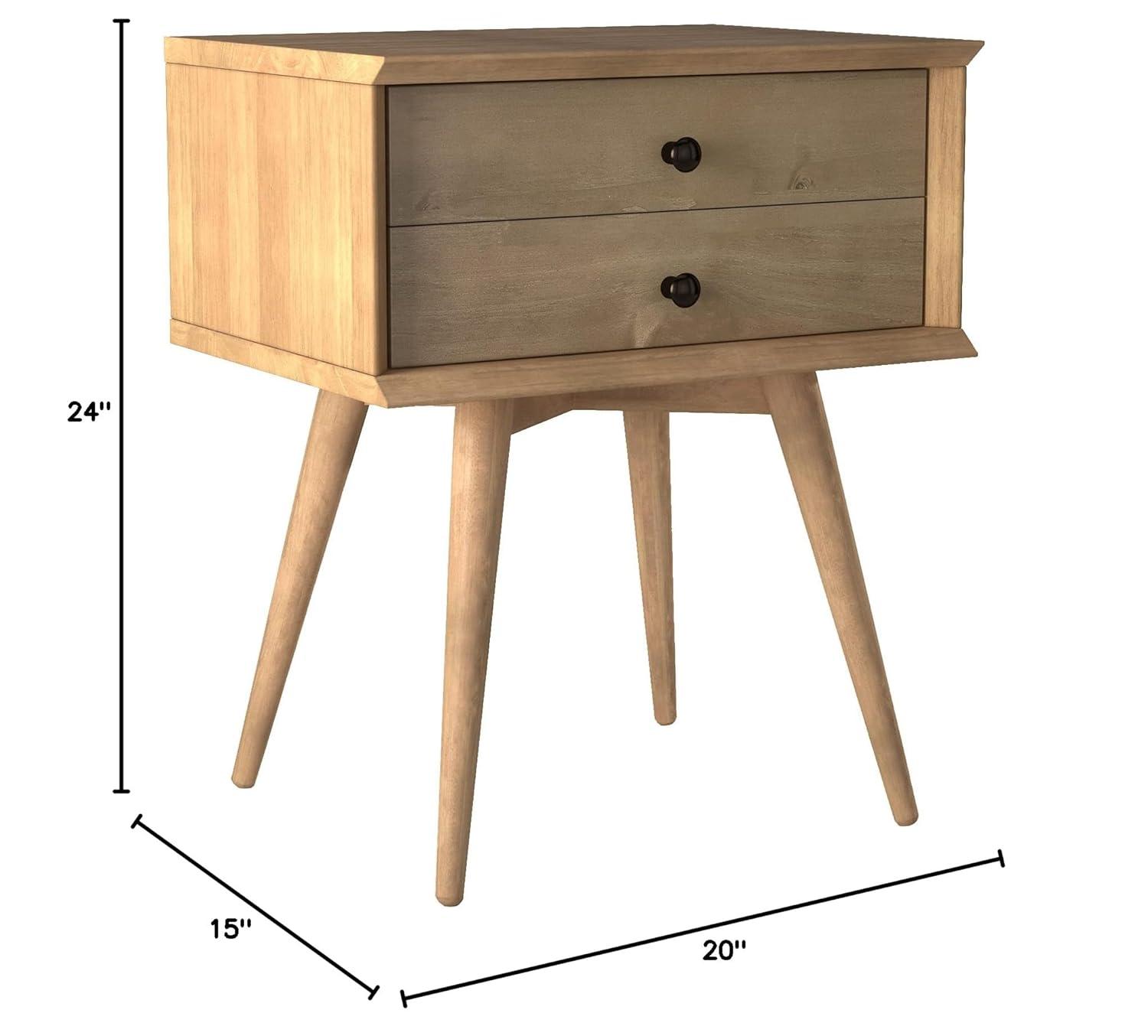 Camaflexi Mid Century Nightstand 2-Drawer Night Stand Cabinet, Scandinavian Oak