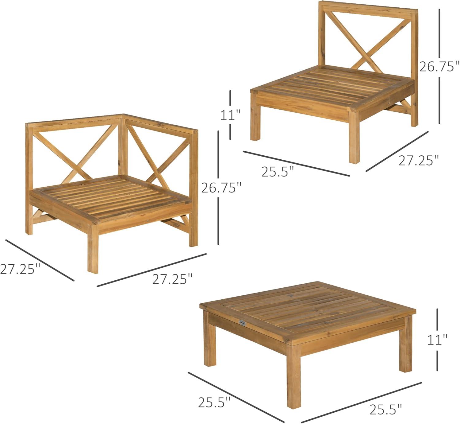 Outsunny 6 Piece Wood Patio Furniture Set, Outdoor Sectional Sofa with Cushions and Coffee Table, Acacia Wood Conversation Set Couch, Cream White