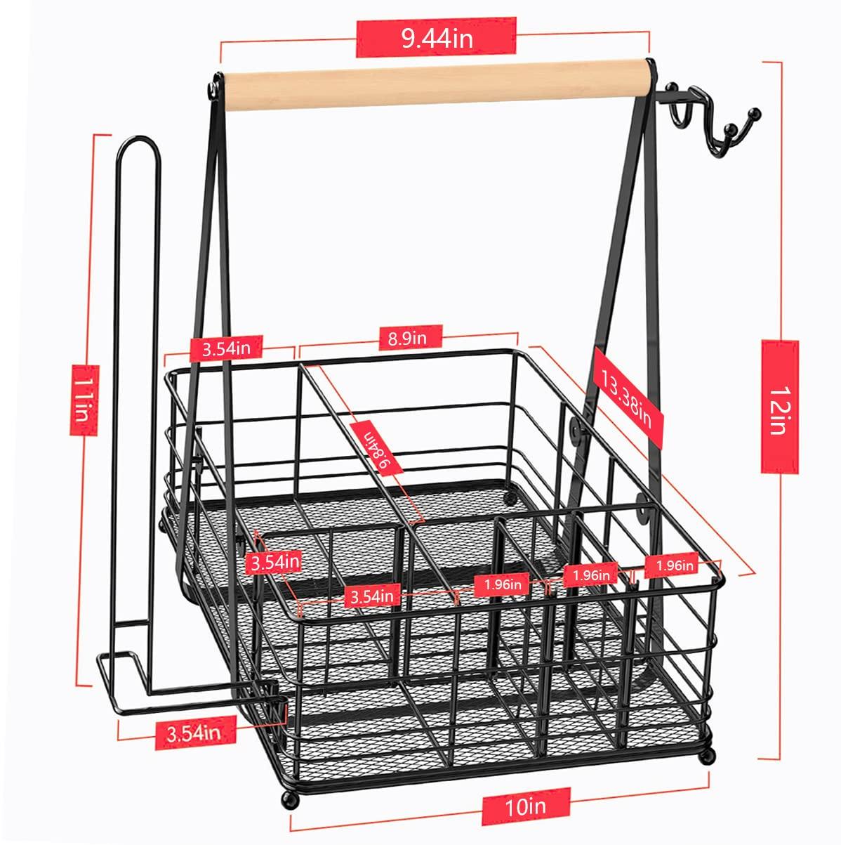 Grill Caddy Metal BBQ Caddy with Paper Towel Holder Utensil Picnic Condiment Large BBQ Grill Tool Holder Organizer Storage Adjustable Compartment Storage