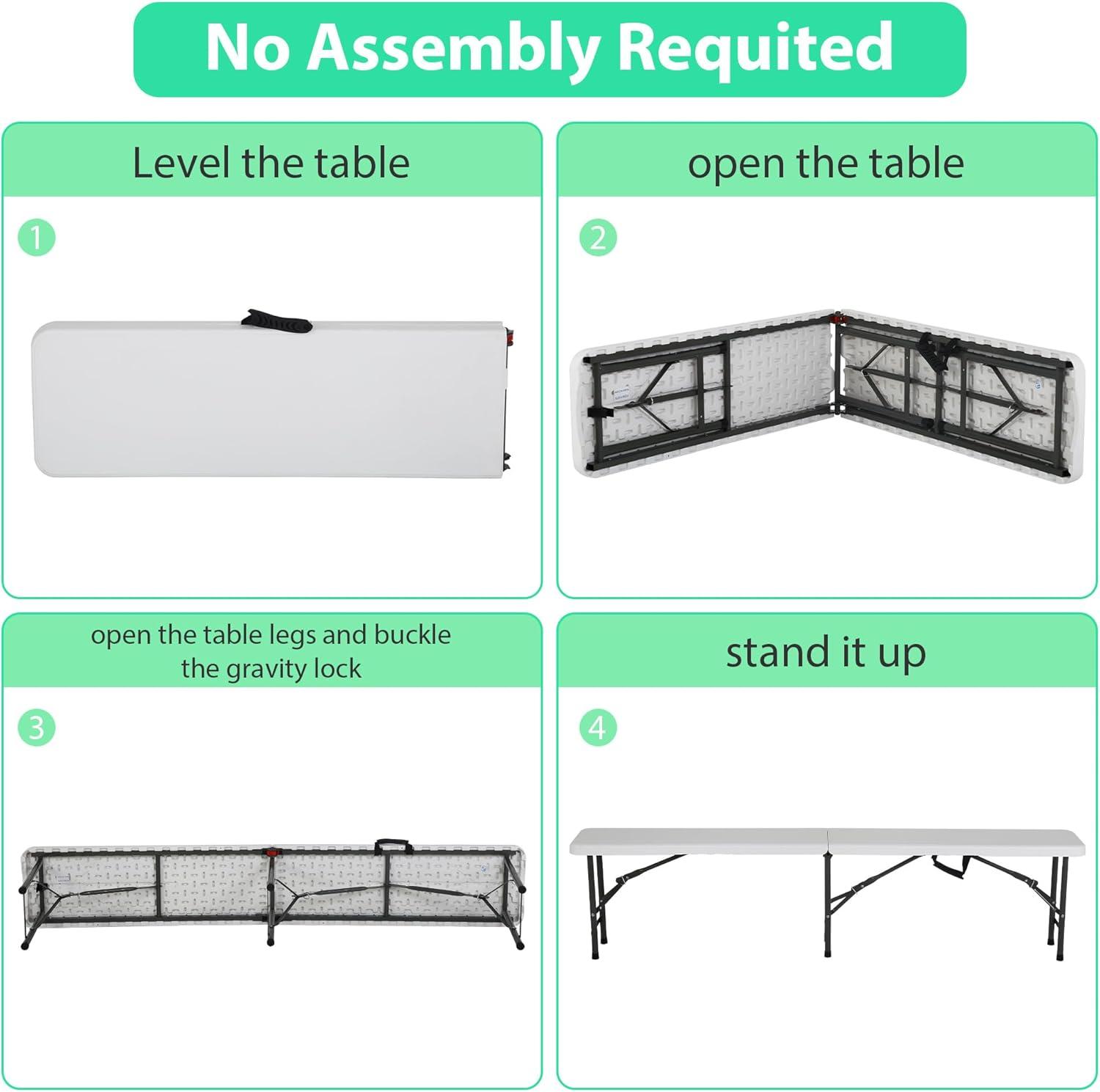 YRLLENSDAN Portable Folding Bench Plastic with Carrying Handle and Steel Frame, White (Set of 2)