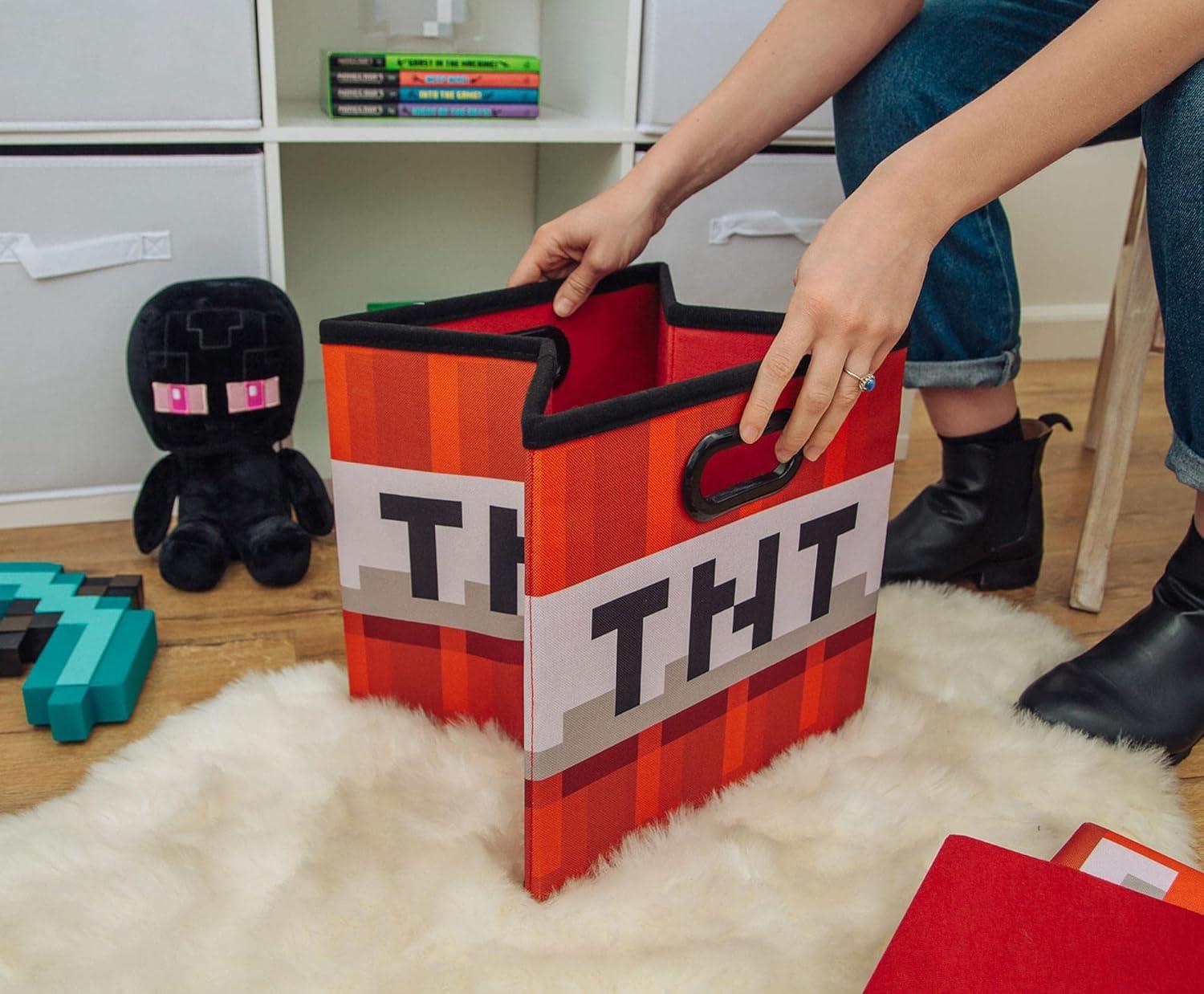 Ukonic Minecraft TNT Block Fabric Storage Bin Cube Organizer with Lid | 13 Inches