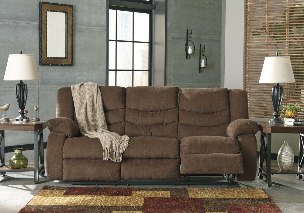 Chocolate Brown Fabric Manual Reclining Sofa with Pillow-top Arms