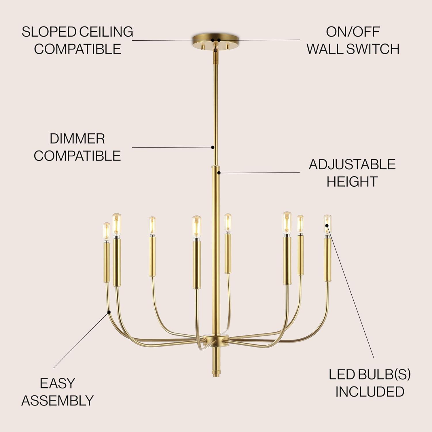 Amoros 27.25" 8-Light Modern Mid-Century Iron LED Chandelier, Gold Painting