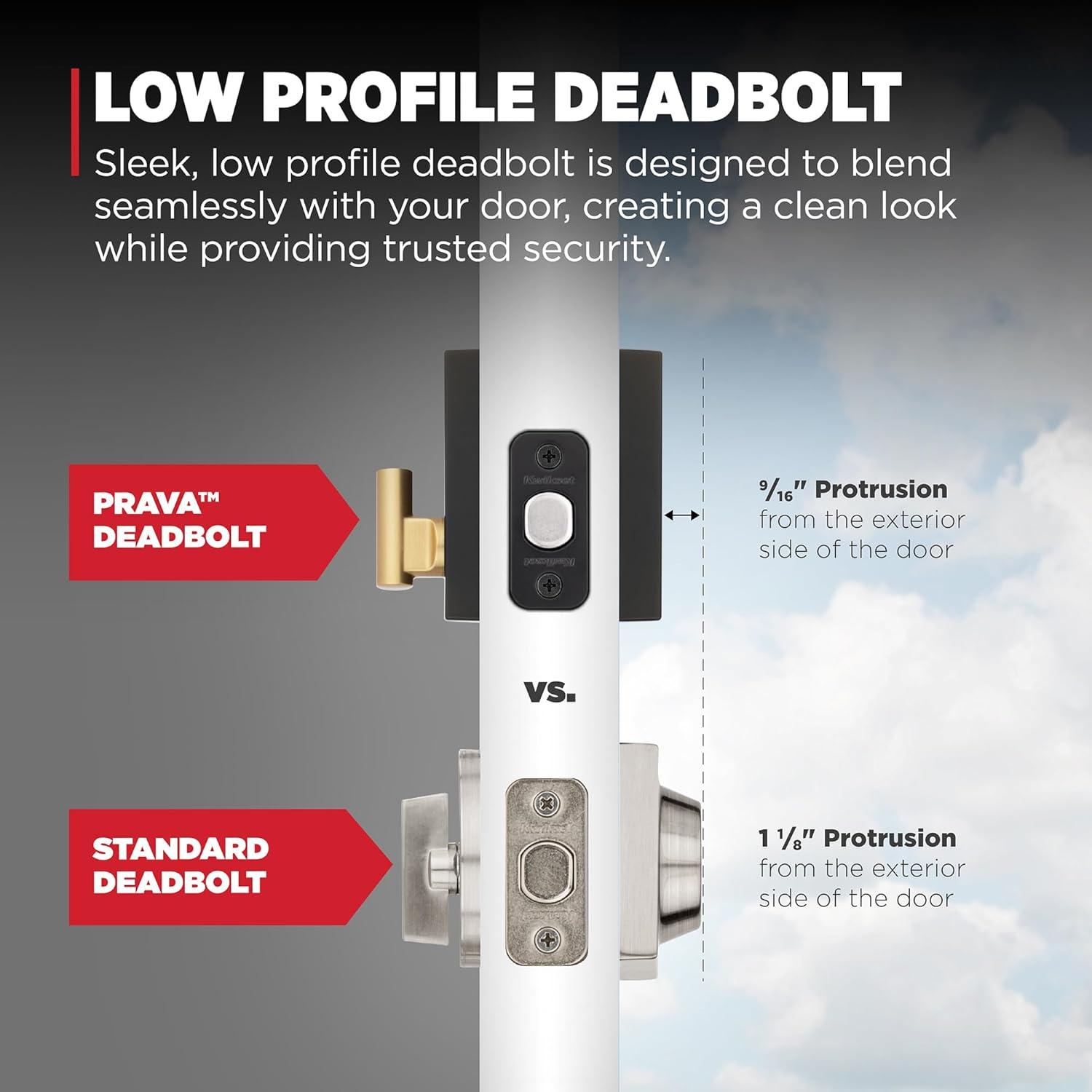 Kwikset Prava Front Door Lock Handle and Deadbolt Set, Entry Handleset Exterior with Interior Reversible Lever, Matte Black and Satin Brass, Pick Resistant SmartKey Deadbolt, with Microban Protection