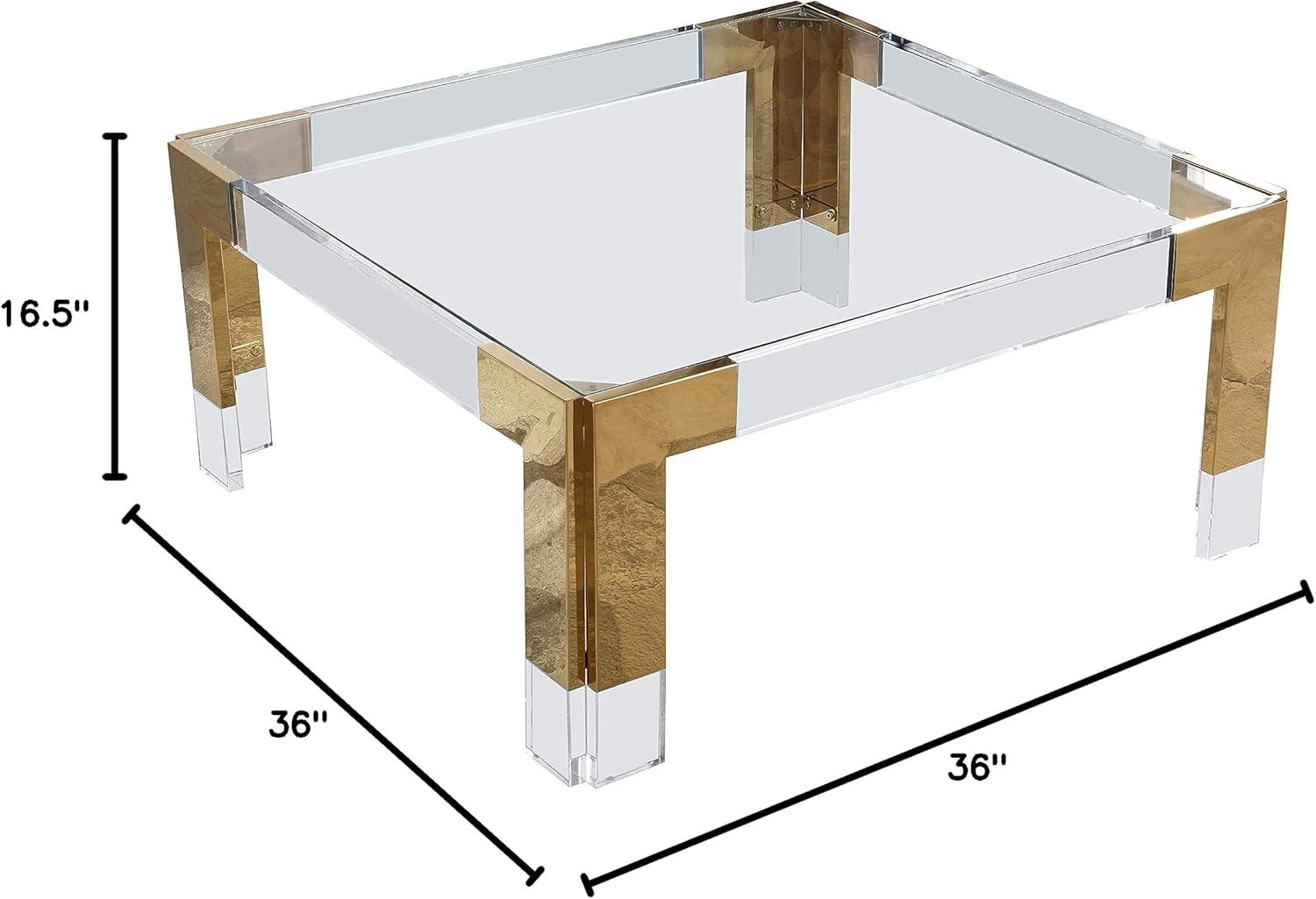 Casper Square Gold Metal and Glass Coffee Table with Storage