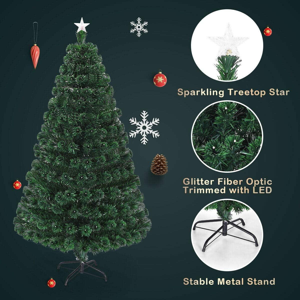 7ft Multi-Color Fiber Optic Prelit Christmas Tree with Metal Stand