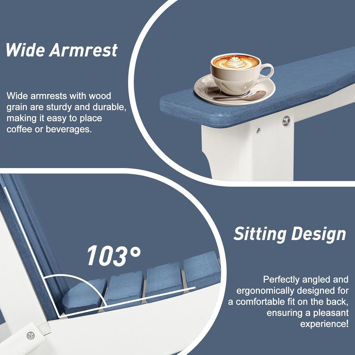 Aoodor HDPE Outdoor All-Weather Folding Adirondack Chair for Patio, Garden, Backyard, Lawn, Fire Pit, Navy Blue