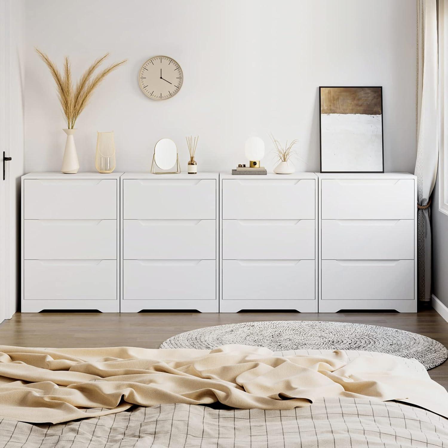 White Modern 3-Drawer MDF Tall Nightstand