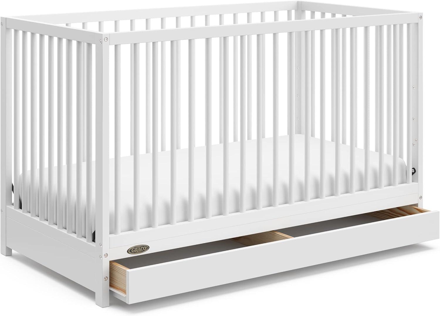 White Pine Wood 5-in-1 Convertible Crib with Drawer