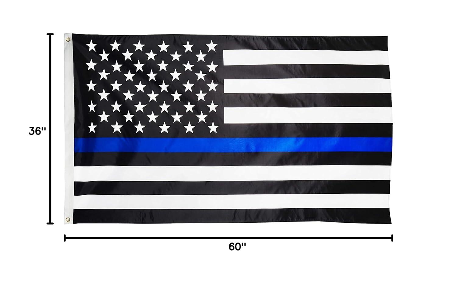 Thin Blue Line Flag 3x5 FT-American Police Flag Indoor/Outdoor Quality Polyester with Vivid Color Double-Stitched Edges Brass Grommets Decorations