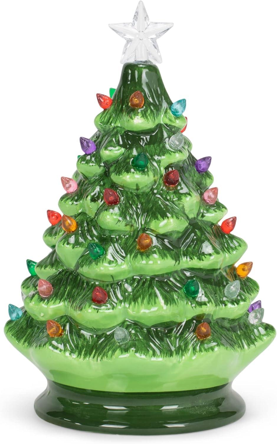 Nostalgic Ceramic Christmas Tree with Multicolored Lights, 8 Inch