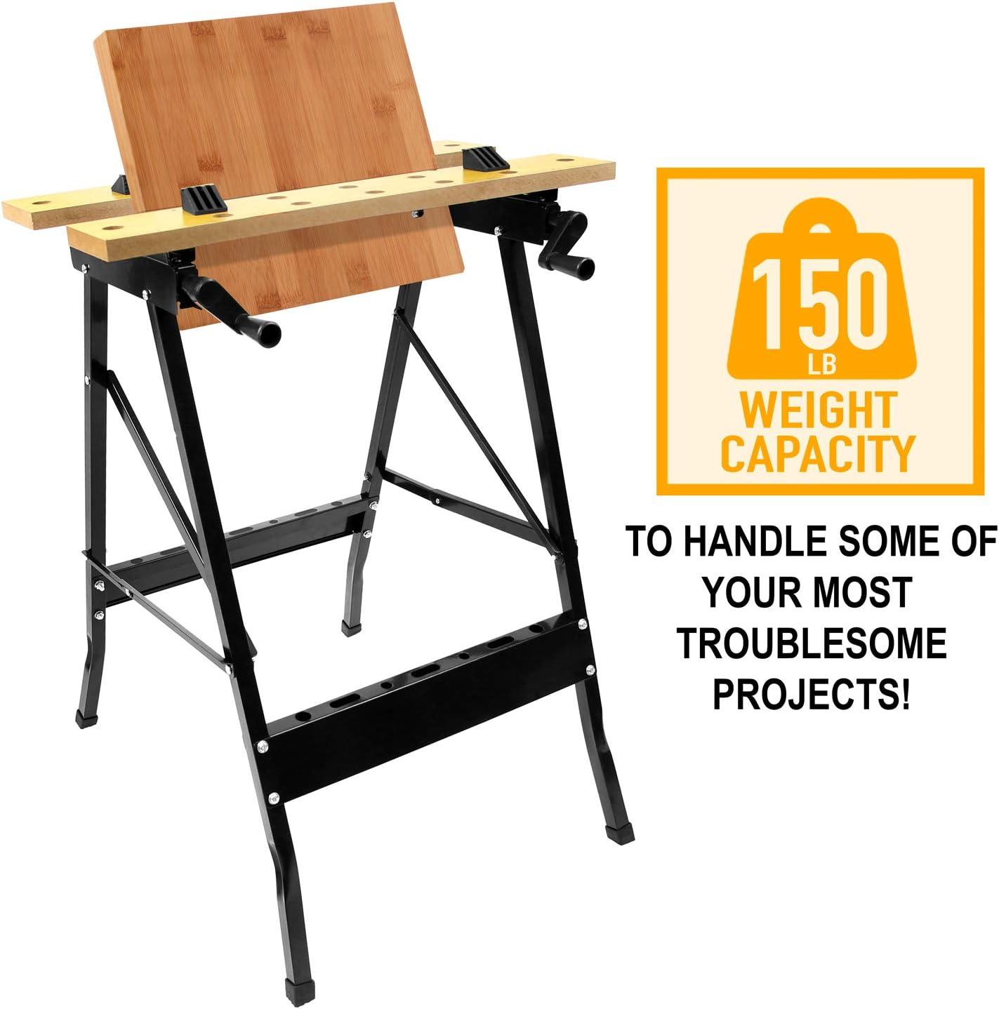 Portable Workbench, Folding Carpenter Saw Table with Adjustable Clamps - Easy to Transport with Heavy-Duty Steel Frame, 150 Lbs Capacity