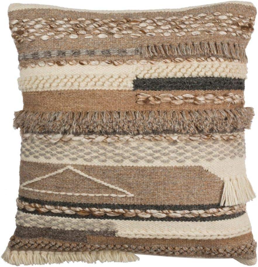 Demna Beige and Gray Wool Bohemian Throw Pillow