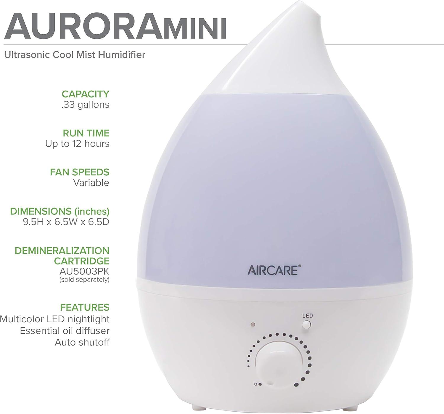 AIRCARE AUV10AWHT Aurora Mini Ultrasonic Humidifier with Aroma Diffuser and Multicolor LED Night Light, White