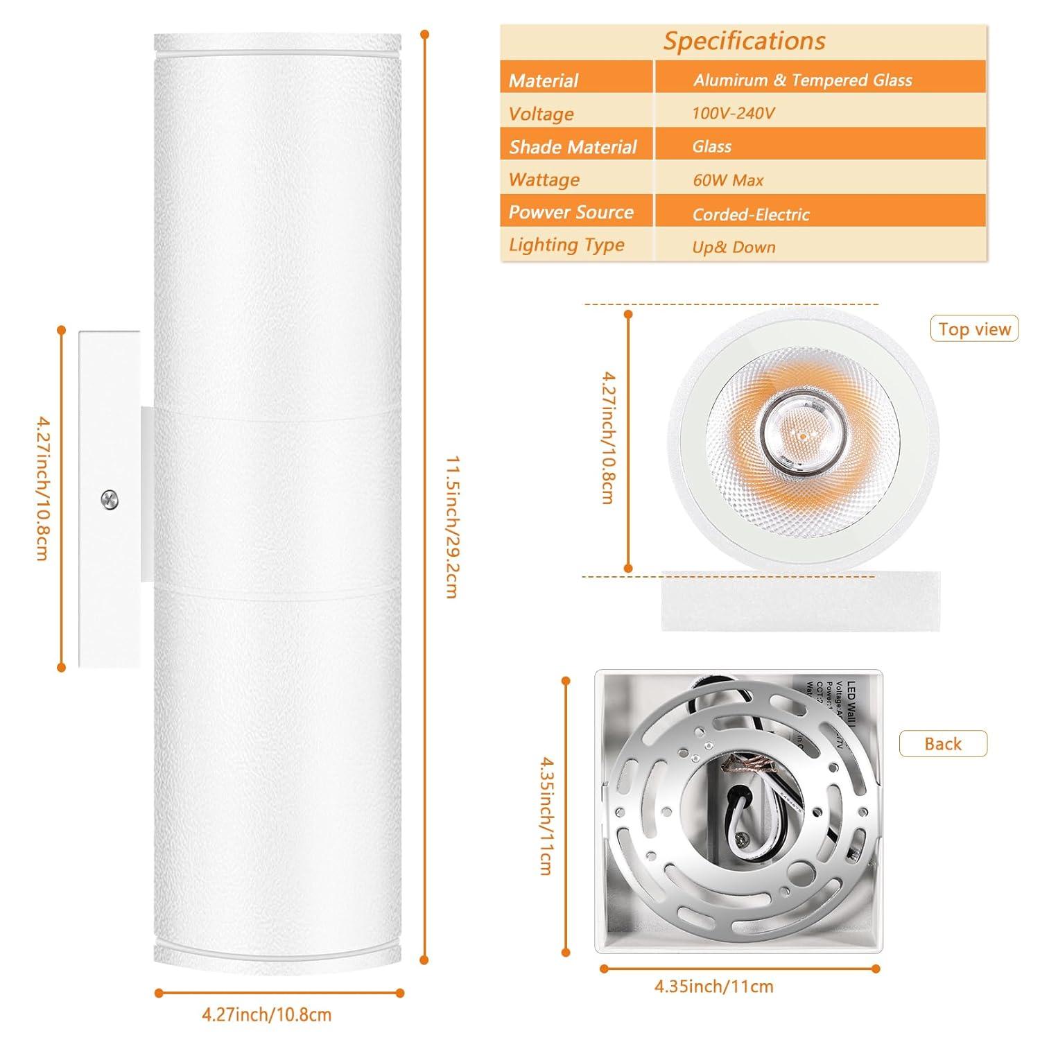 Outdoor Wall Light Fixtures: Cylinder Outdoor Wall Sconce Light - Aluminum Modern Exterior Wall Llights for Porch