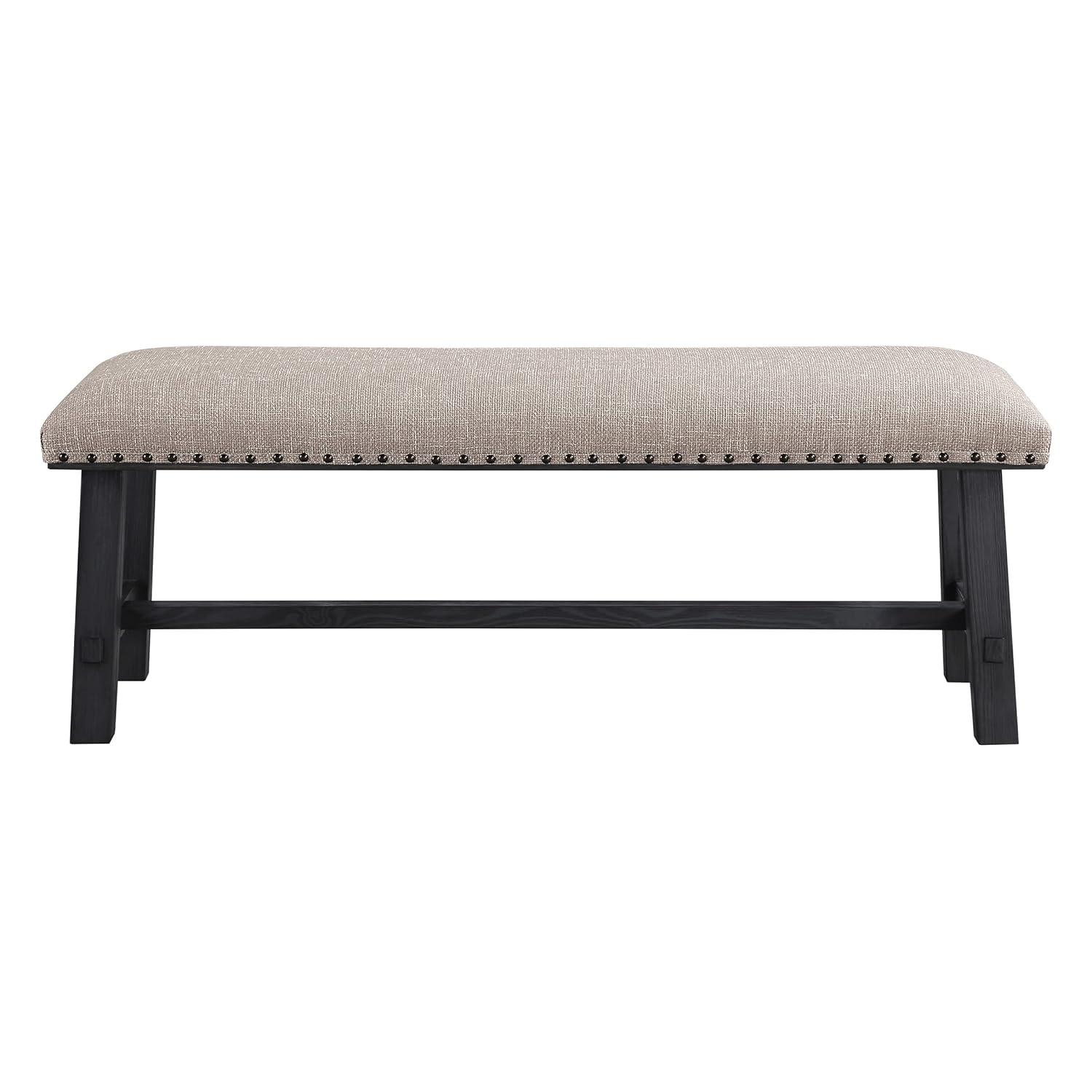 Callen Bench with Antique Gray Frame and Bronze Nailhead Trim in Gray Fabric