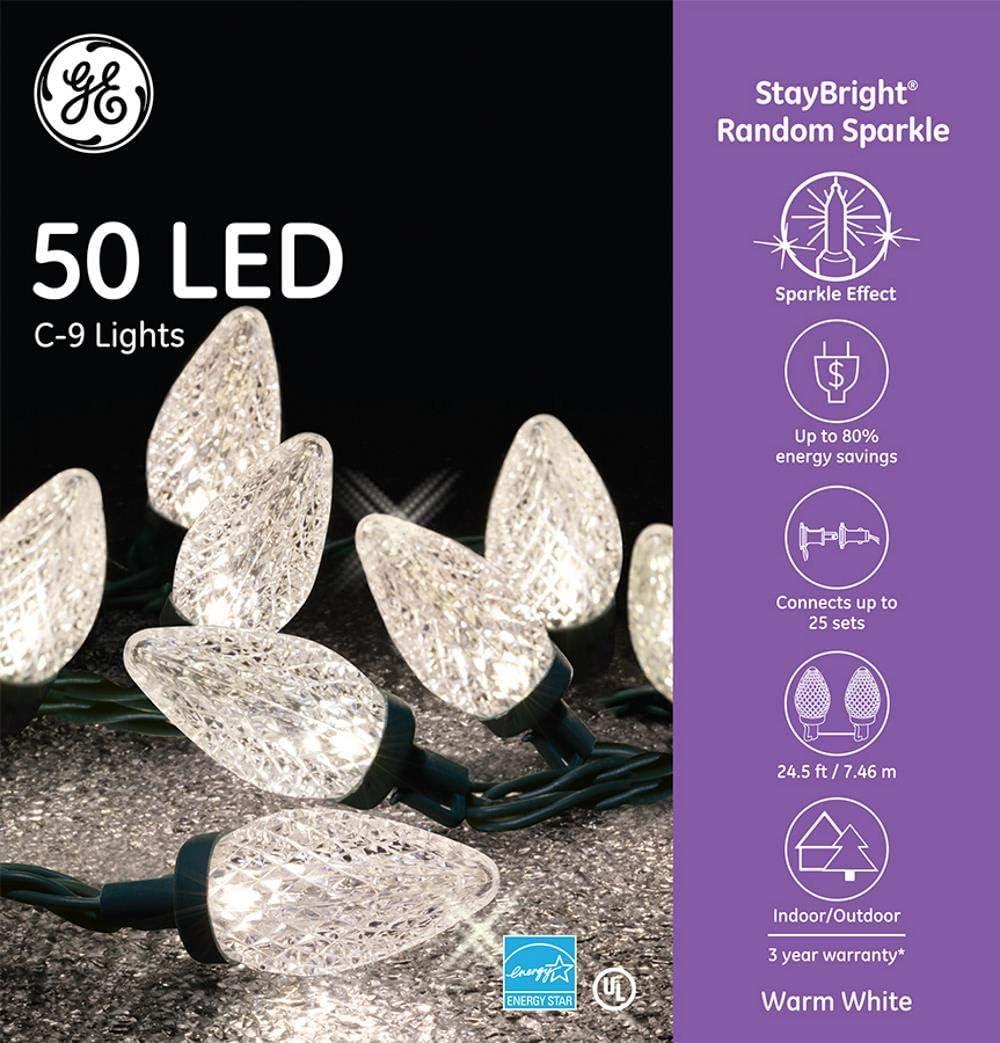 Warm White Faceted C9 LED Christmas String Lights, 24.5 Feet