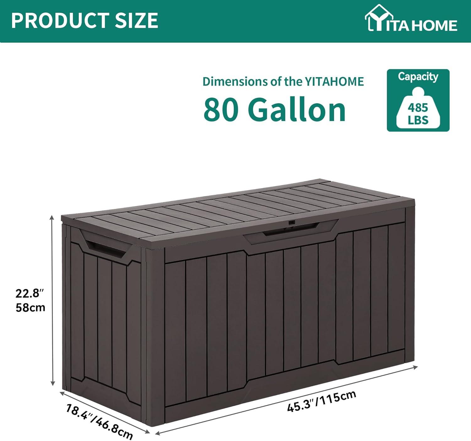 YITAHOME 80-Gallon Waterproof Resin Outdoor Storage Box, Lockable Storage Container for Outdoor Furniture, Cushion Storage, Pool Accessories, Garden Tools and Sporting Gear, Black