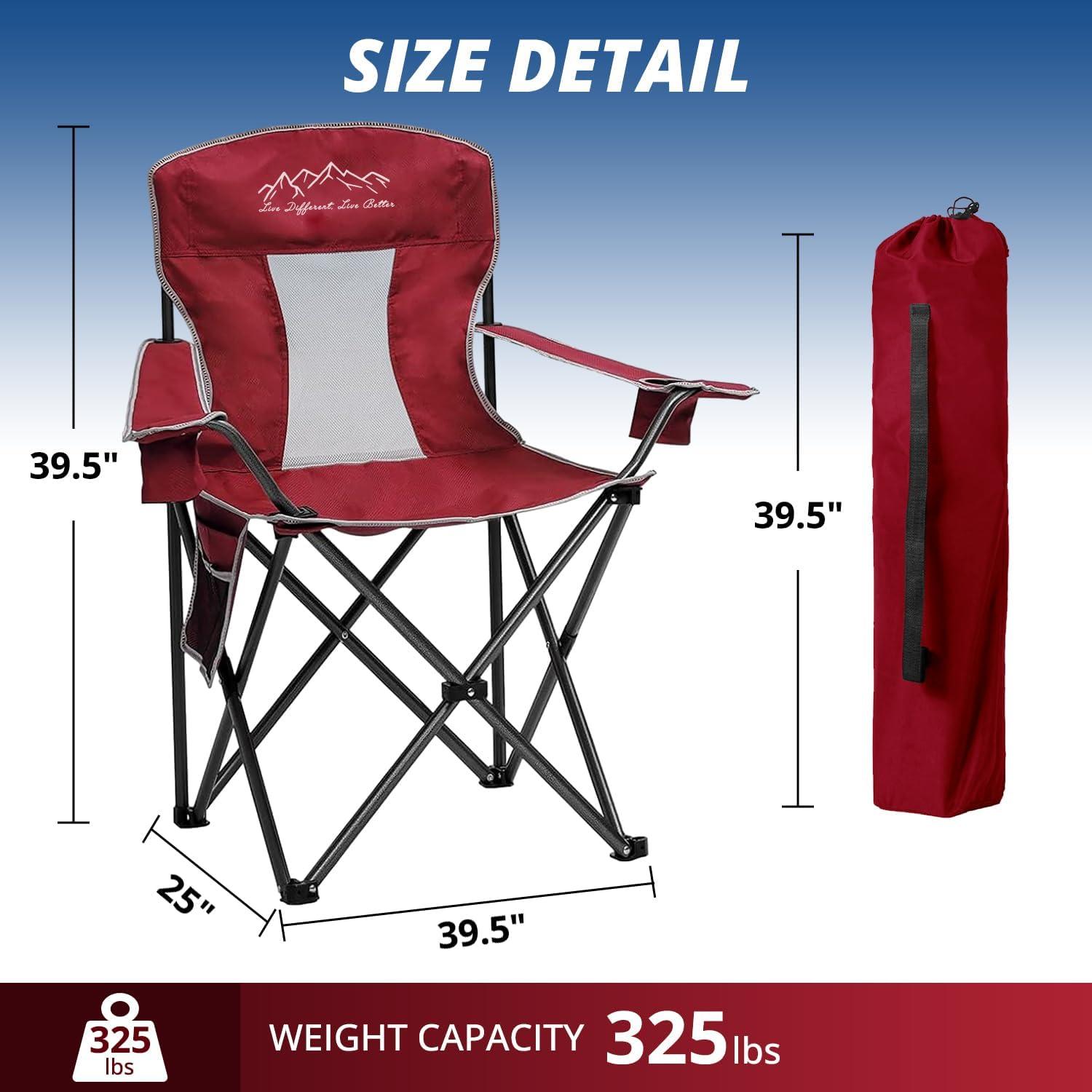 Red Mesh Folding Camping Chair with Cup Holder and Storage Pocket