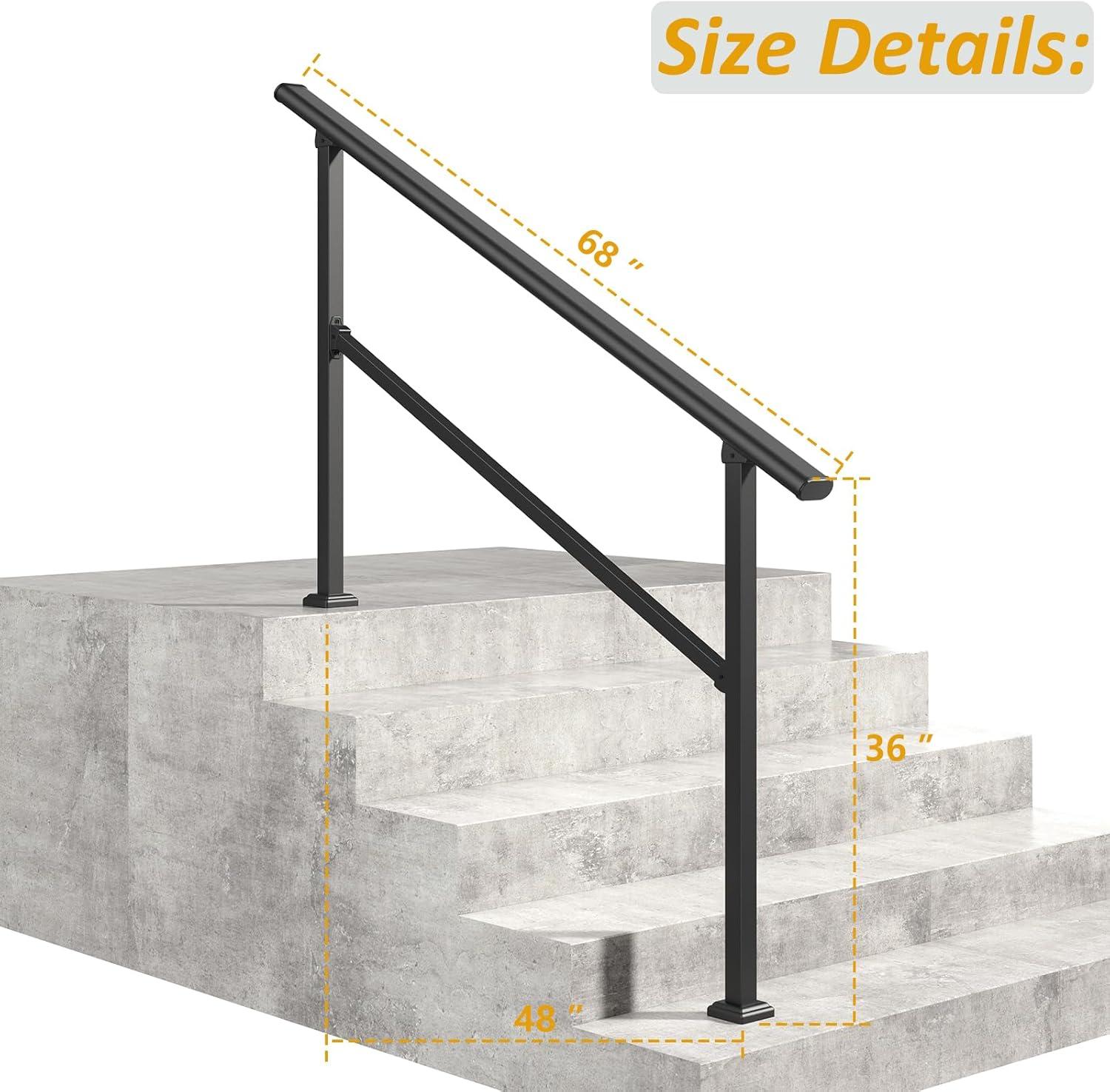ROOMTEC 2 Pack 5 Step Handrails - Outdoor Safety Hand Rails, Black Wrought Iron Stair Railing Kit (4-5 Steps)