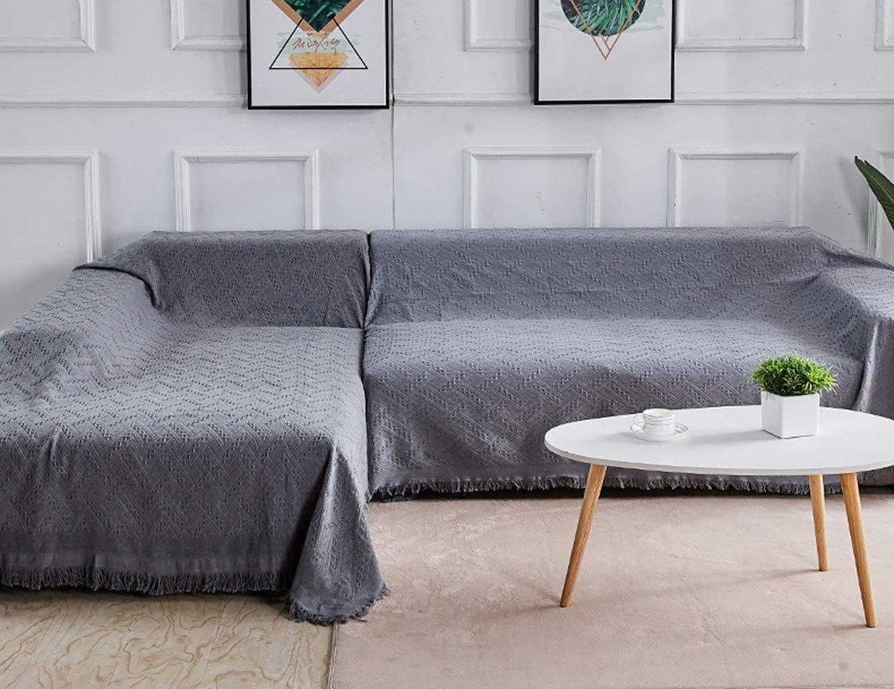 Rose Home Fashion Geometric Jacquard Sectional Couch Covers for Sectional Sofa - 2 Pieces Washable L Shape Couch Cover Blanket with Tassels, Furniture Protector for Dogs (Large, Dark Gray)