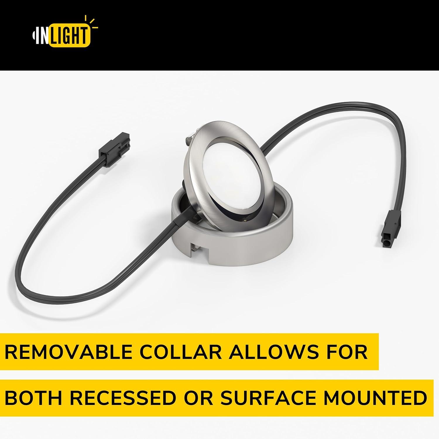 Inlight 2.75" Wide LED Puck Lights Kit, 4000K, Swivel and Wired , Dimmable, 3 Packs