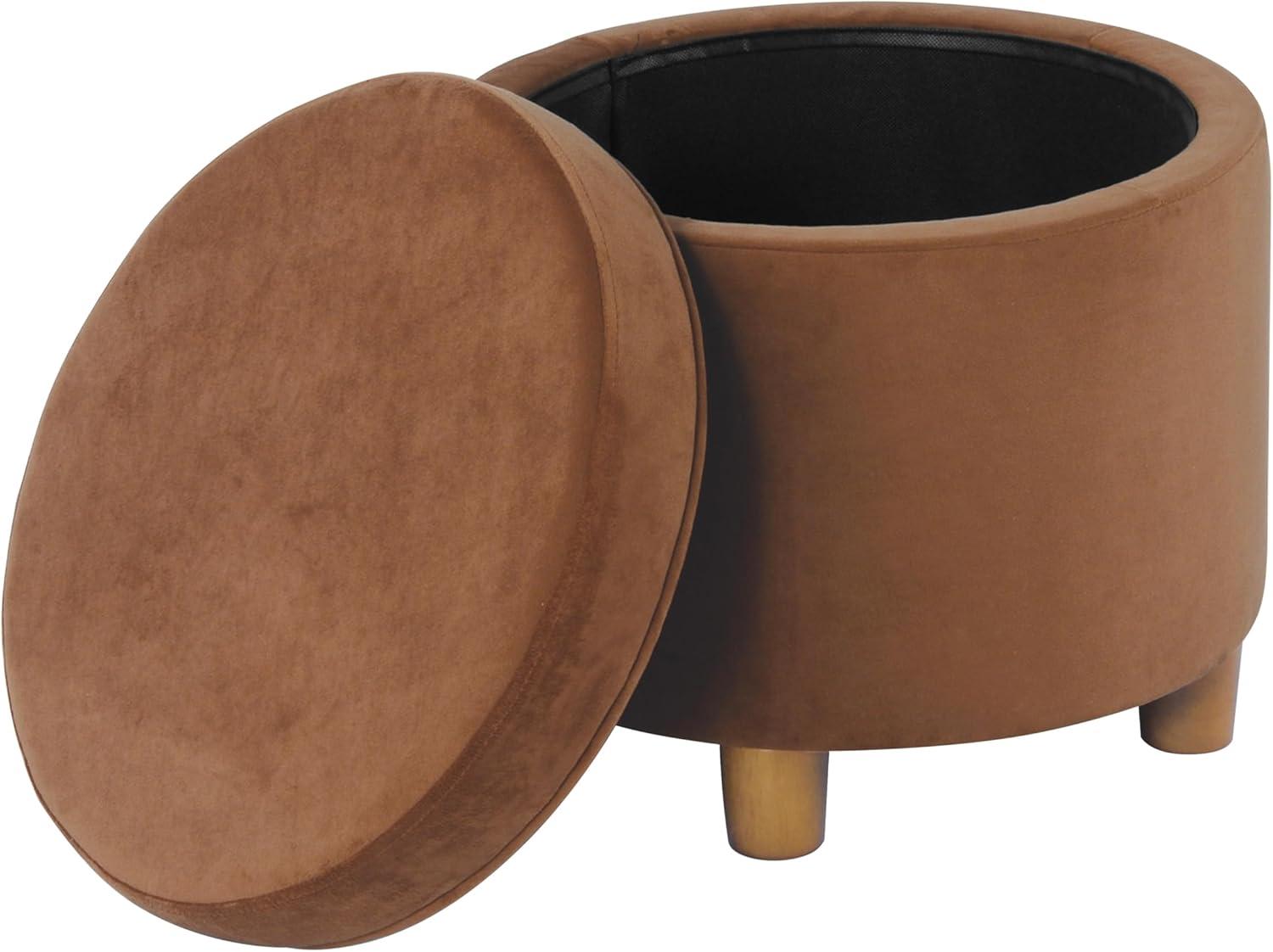 HomePop Round Storage Ottoman Spice: Upholstered Footstool with Hardwood Frame, 250lb Capacity