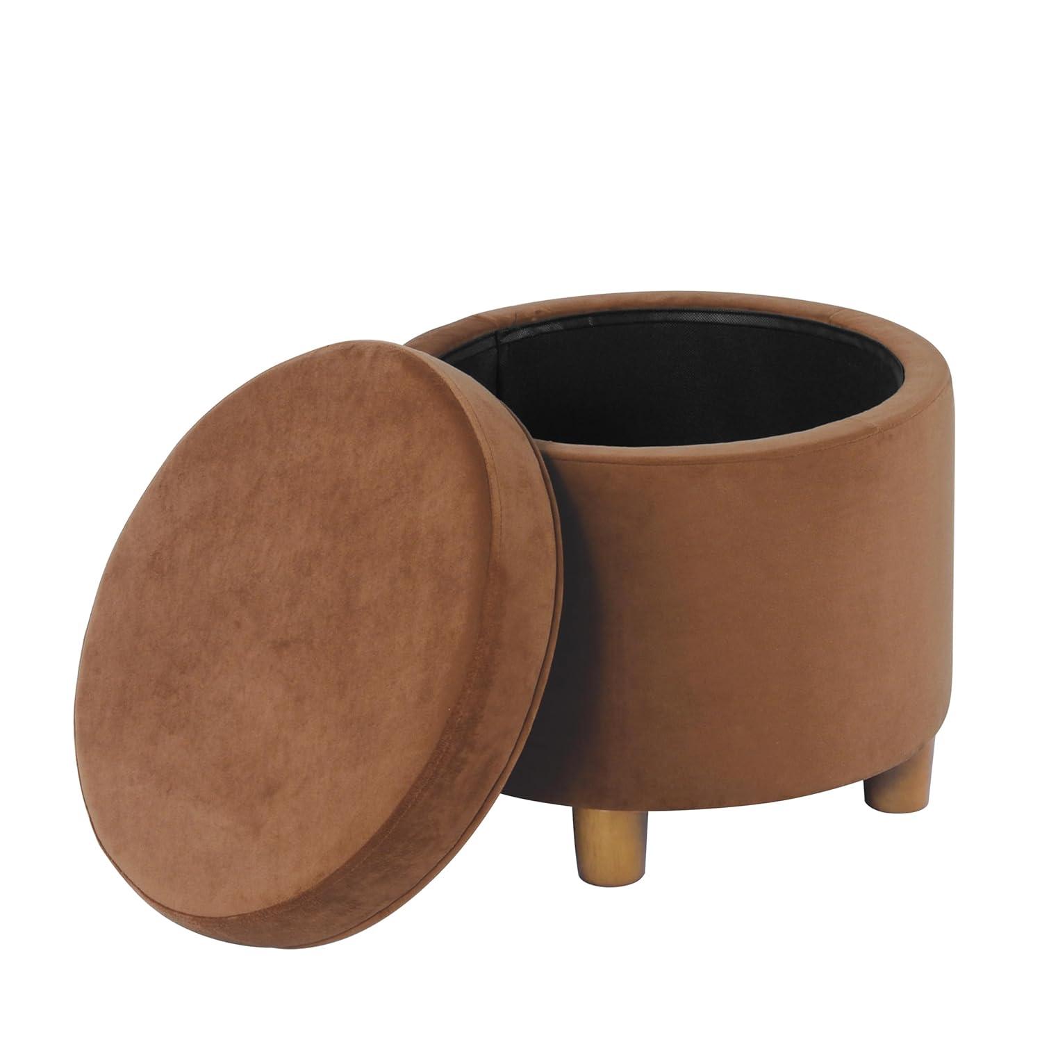 HomePop Round Storage Ottoman Spice: Upholstered Footstool with Hardwood Frame, 250lb Capacity