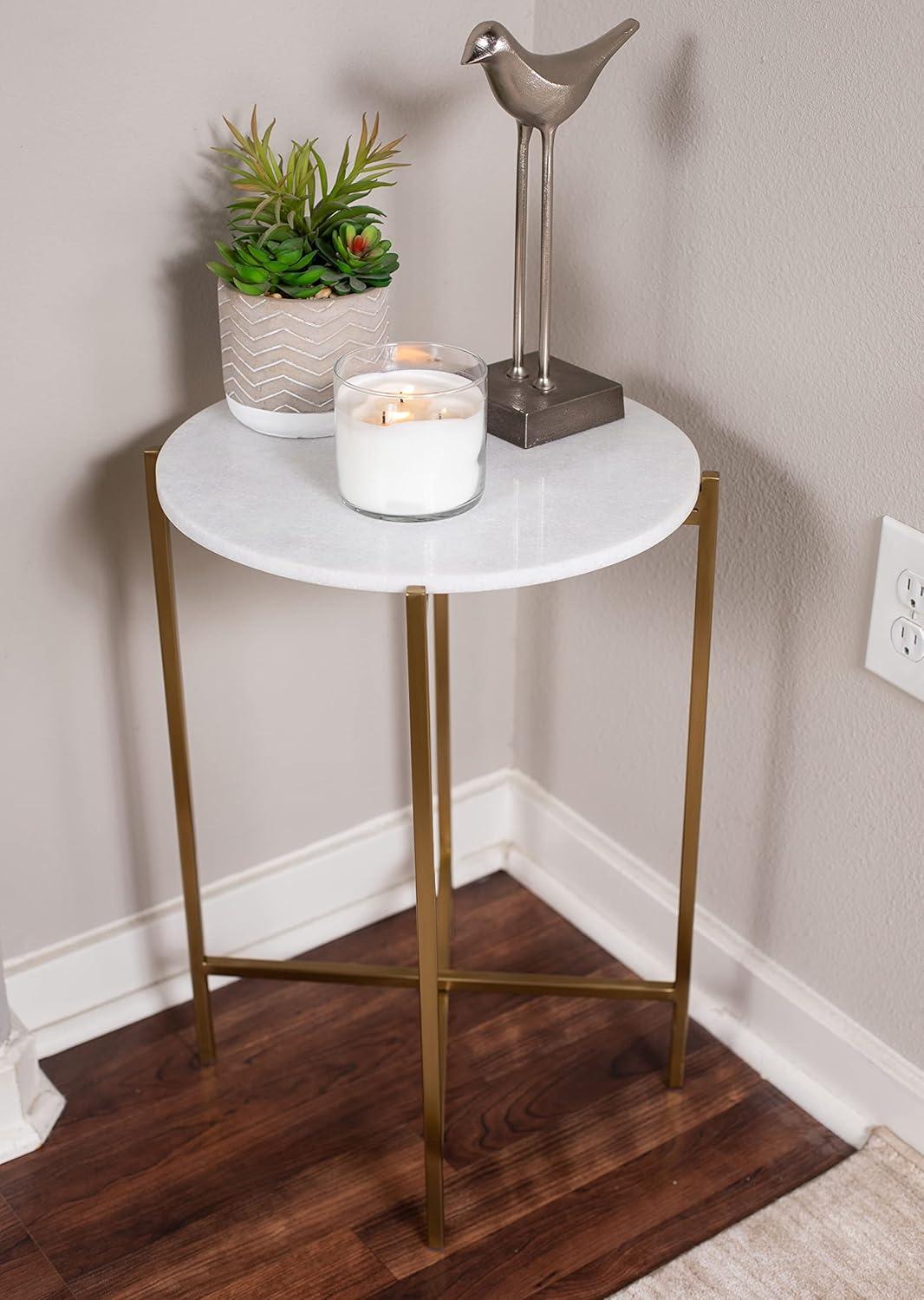 BIRDROCK HOME Folding Side Table with Marble Top - Gold Legs